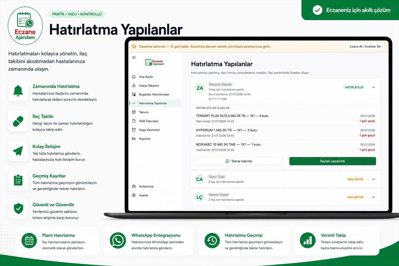 Hatırlatma yapılanlar — Eczane Ajandam ekran görüntüsü