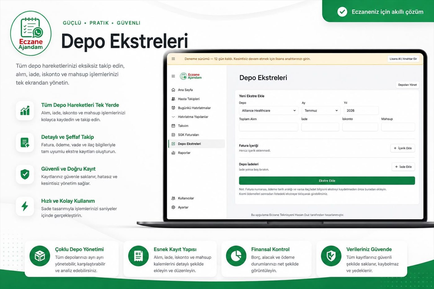 Depo ekstreleri — Eczane Ajandam ekran görüntüsü