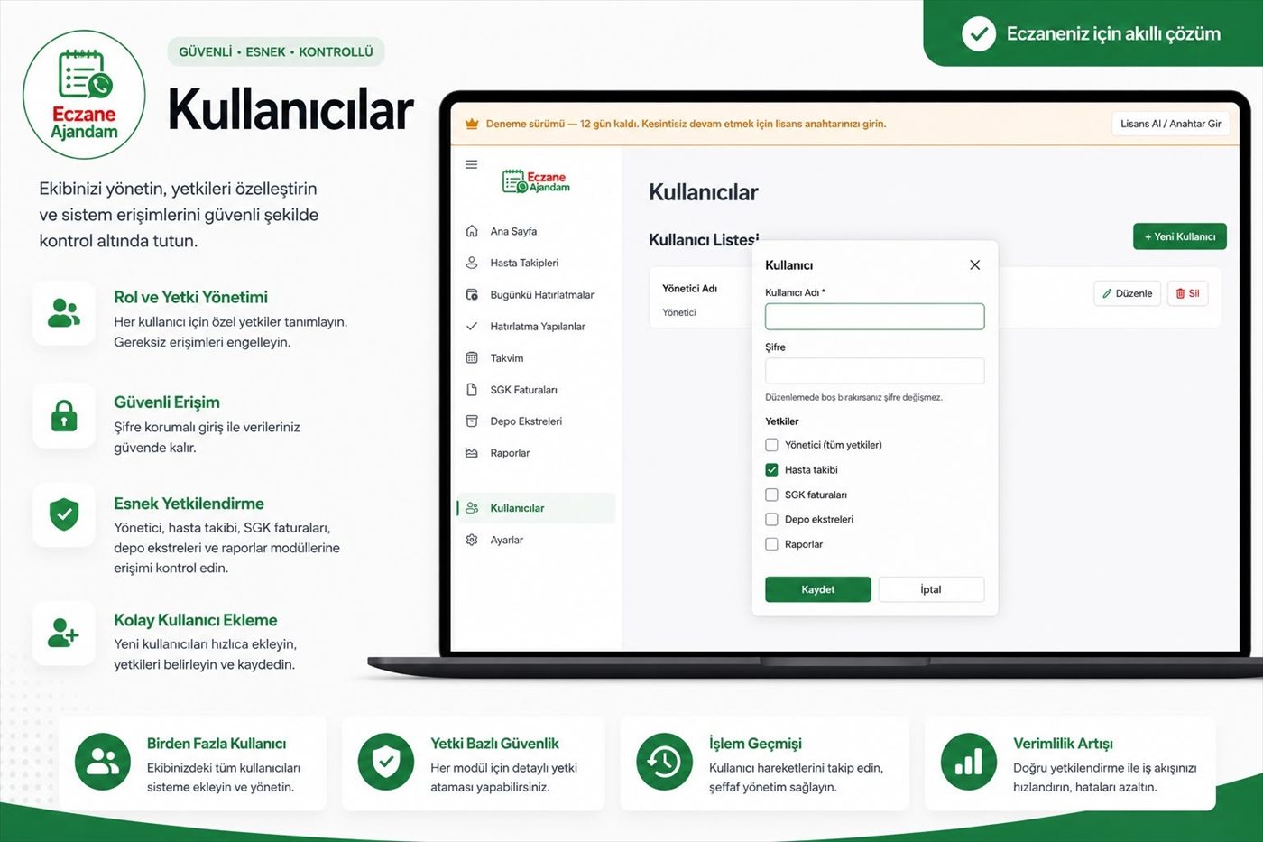 Kullanıcılar ve yetkiler — Eczane Ajandam ekran görüntüsü